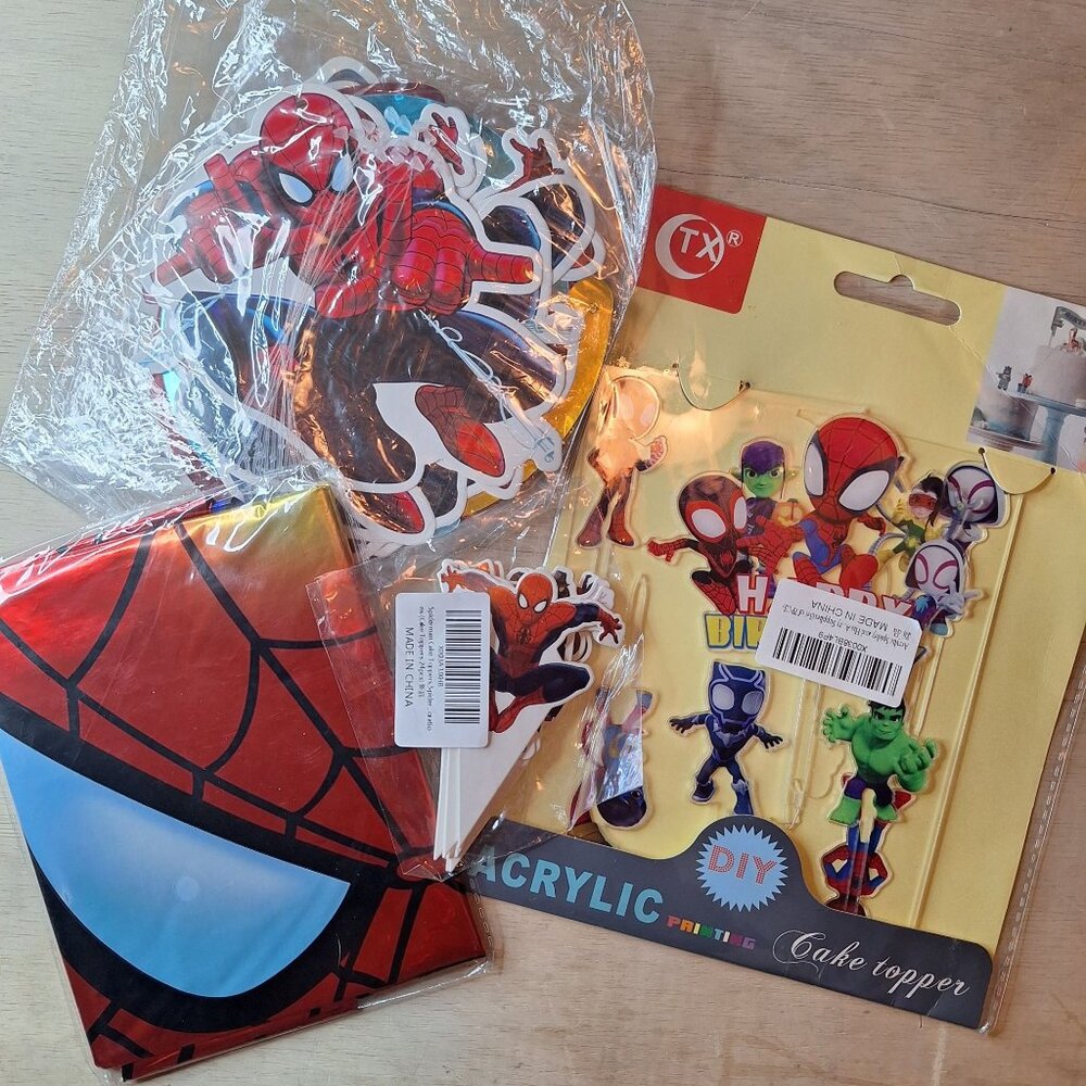 Spider Man Birthday Party Bundle Kit Cup Cake Topper‎ Balloon Streamers Spidey